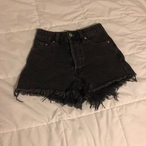Black High-waisted Button-up Denim Shorts